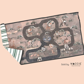 travel play mat l 11 wooden safari animals + foldable playmat