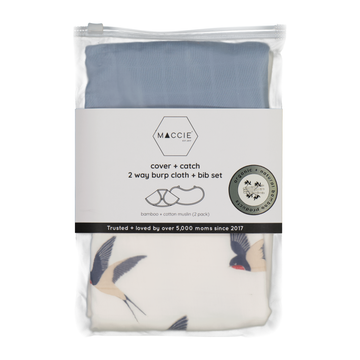 cover + catch 2-way burp cloth & bib set | swooping swallows
