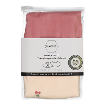 cover + catch 2 way burp cloth & bib set l cheecky cherrie + ruby pink