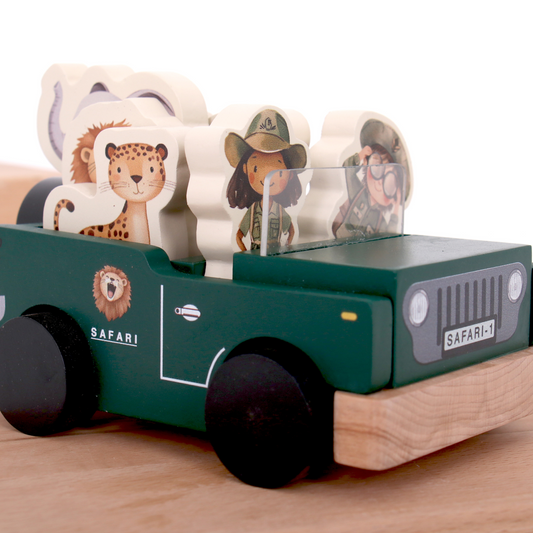 wooden push car by GROW BABY l safari jeep + wildlife playset