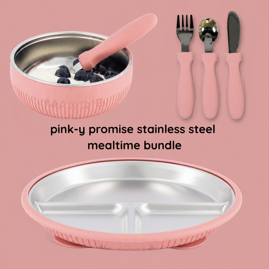 pink-y promise stainless steel mealtime bundle (save R70)