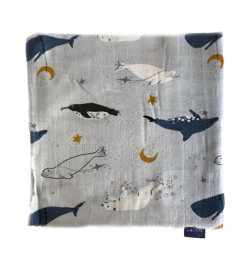 whale dreams baby bamboo muslin swaddle