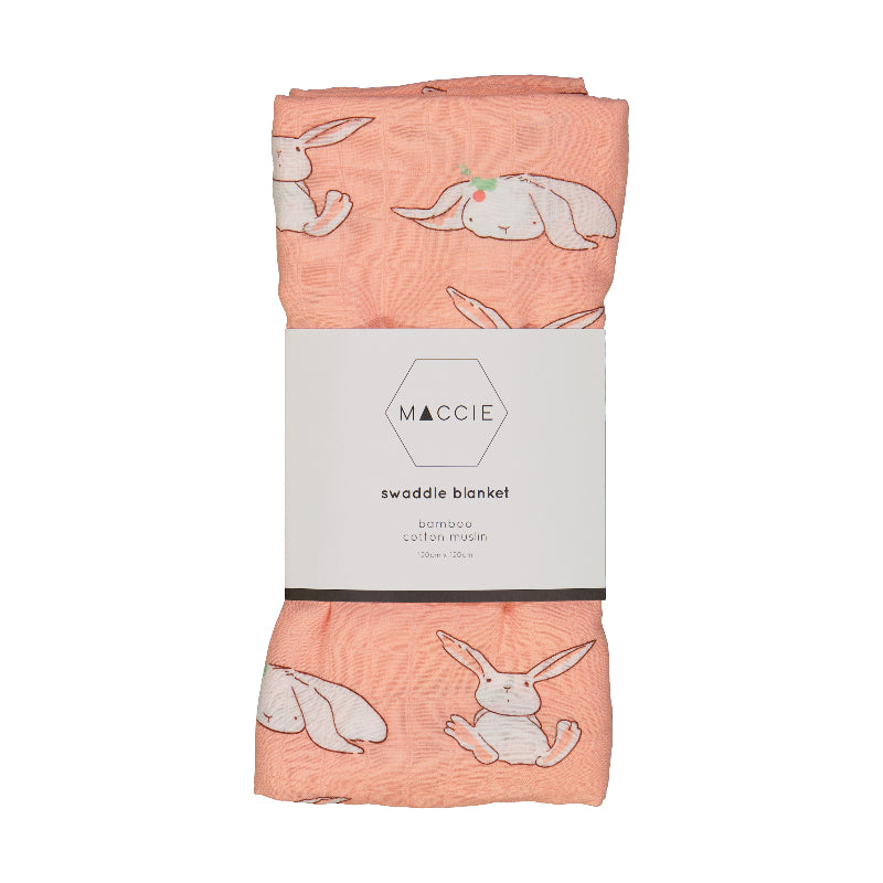 pink bunny baby bamboo muslin swaddle