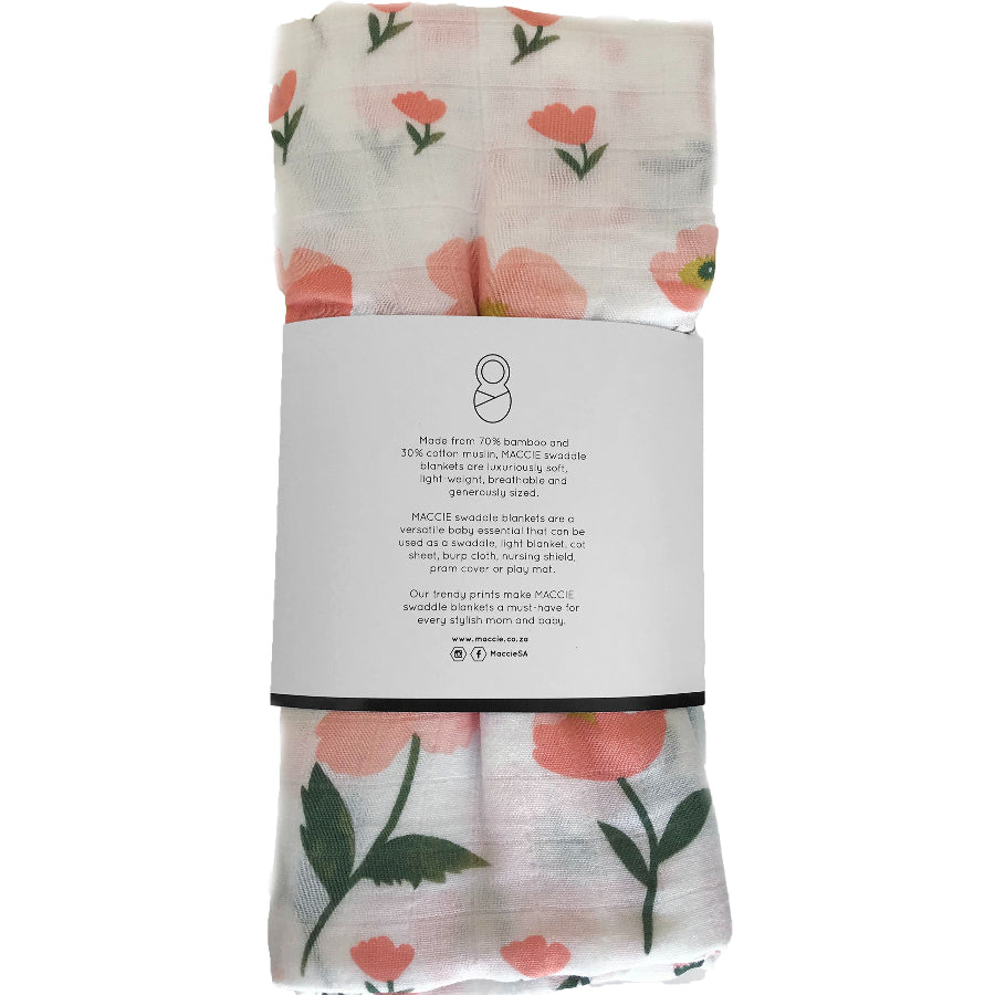 pink poppy flower bamboo muslin swaddle