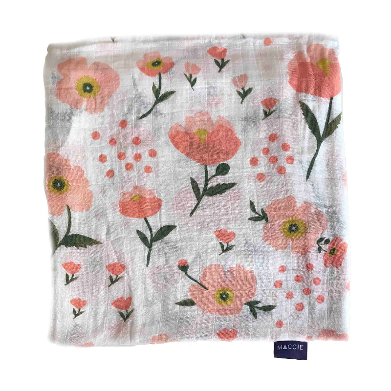 pink poppy flower bamboo muslin swaddle