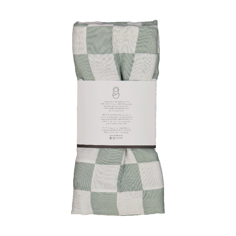 sage green chess baby bamboo muslin swaddle