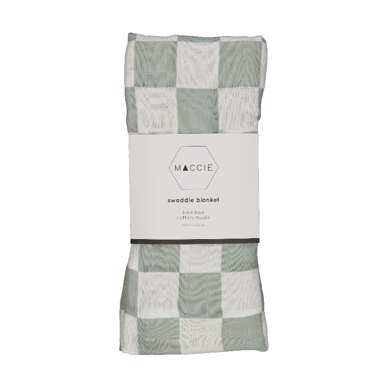 sage green chess baby bamboo muslin swaddle