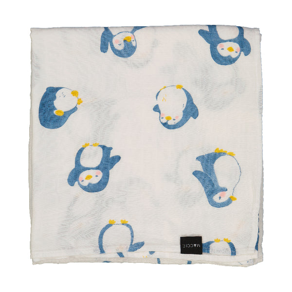 simon the penguin bamboo muslin swaddle