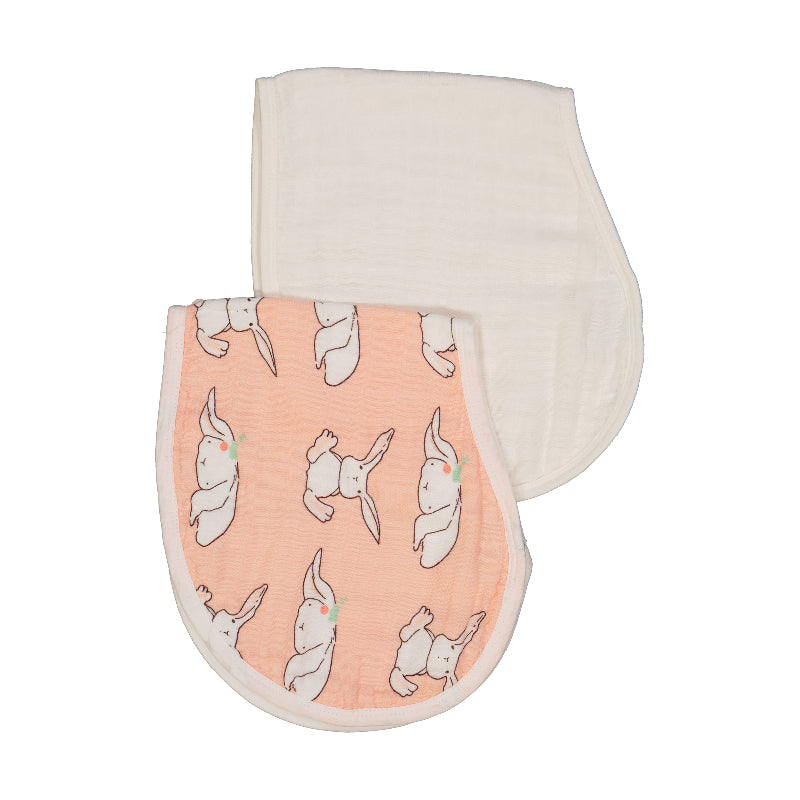 pink bunny + white 2-in-1 baby burp cloth + bib set