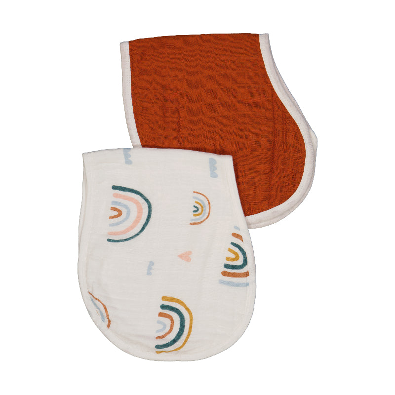 rainbow+ rust 2-in-1 baby burp cloth + bib set