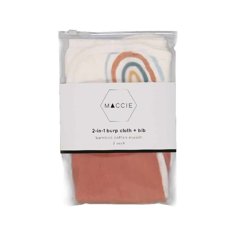 rainbow+ rust 2-in-1 baby burp cloth + bib set