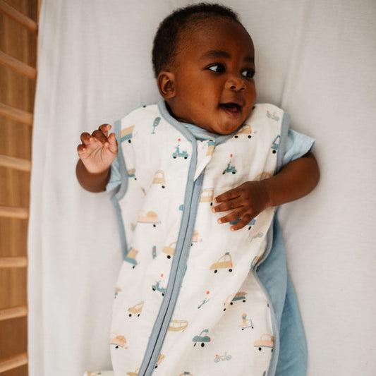 1.0 TOG bamboo muslin summer sleep sack | beep beep + blue