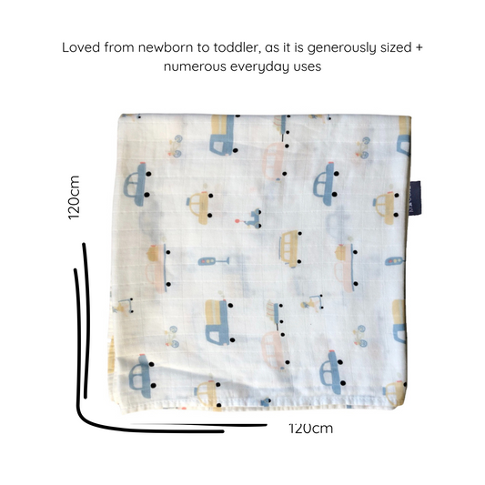bamboo muslin swaddle baby blanket | beep beep