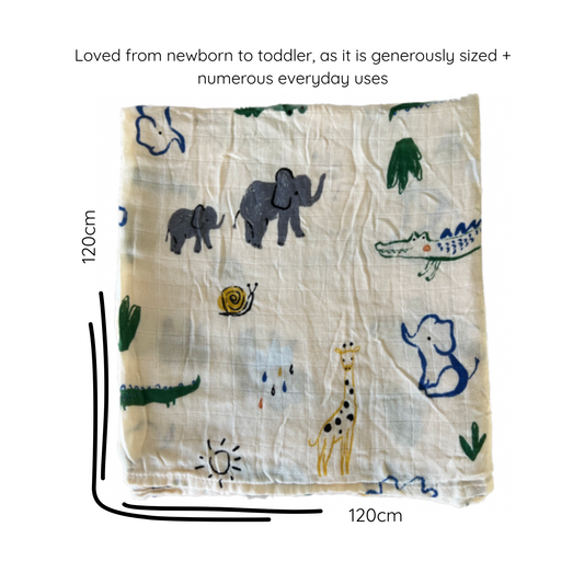 bamboo muslin swaddle baby blanket | african adventure