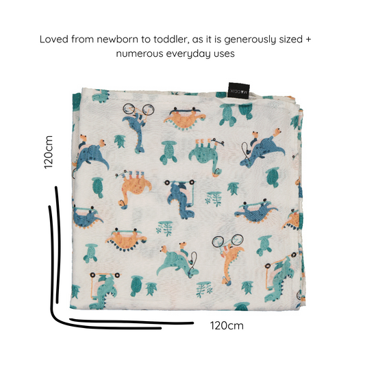 bamboo muslin swaddle baby blanket | cool dude dino