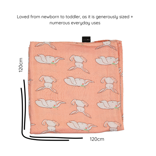 bamboo muslin swaddle baby blanket | pink bunny