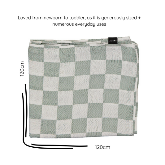 bamboo muslin swaddle baby blanket | sage green checkered