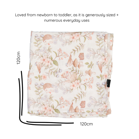 bamboo muslin swaddle baby blanket | secret garden