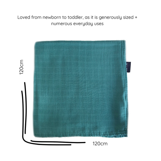 bamboo muslin swaddle baby blanket | teal