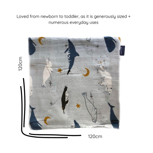 bamboo muslin swaddle baby blanket | whale dreams