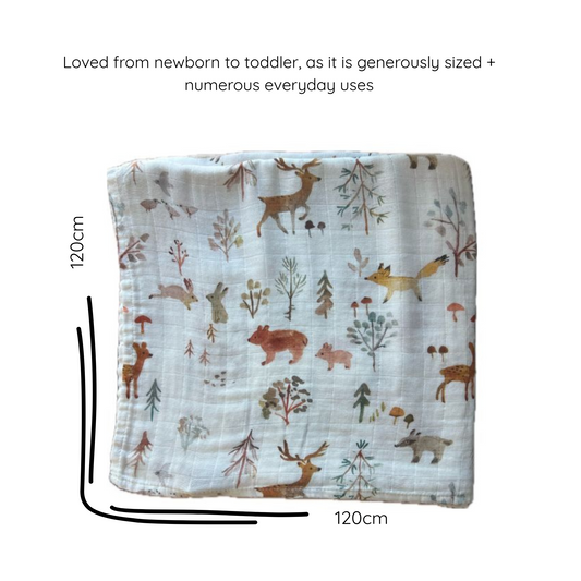 bamboo muslin swaddle baby blanket |  whimsical woodlands