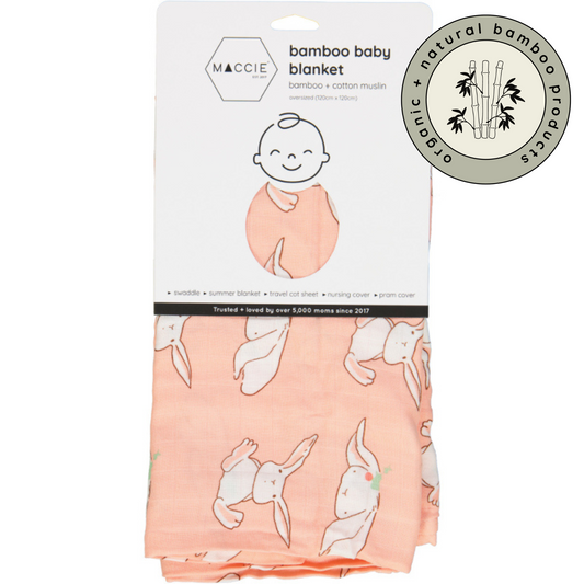 bamboo muslin swaddle baby blanket | pink bunny