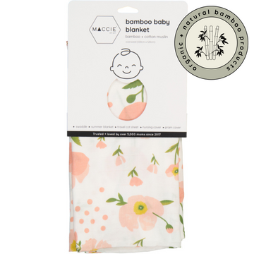 bamboo muslin swaddle baby blanket | pink poppy flowers