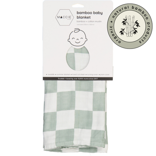 bamboo muslin swaddle baby blanket | sage green checkered