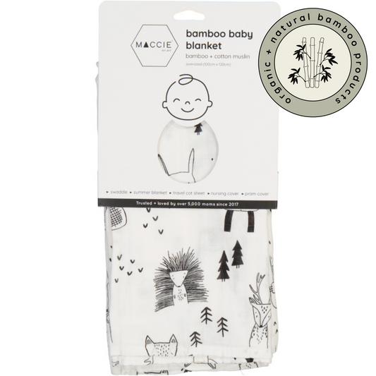 bamboo muslin swaddle baby blanket | scandi animals