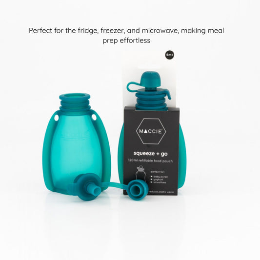 squeeze + go refillable food pouches | aqua blue