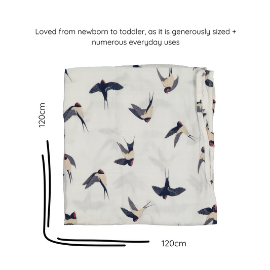 bamboo muslin swaddle baby blanket l swopping swallows