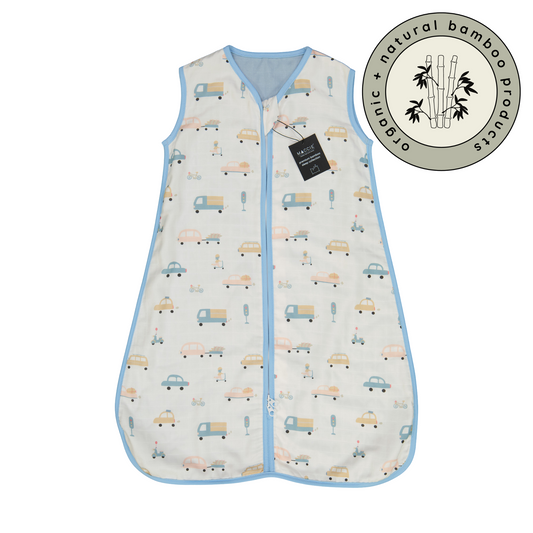1.0 TOG bamboo muslin summer sleep sack | beep beep + blue