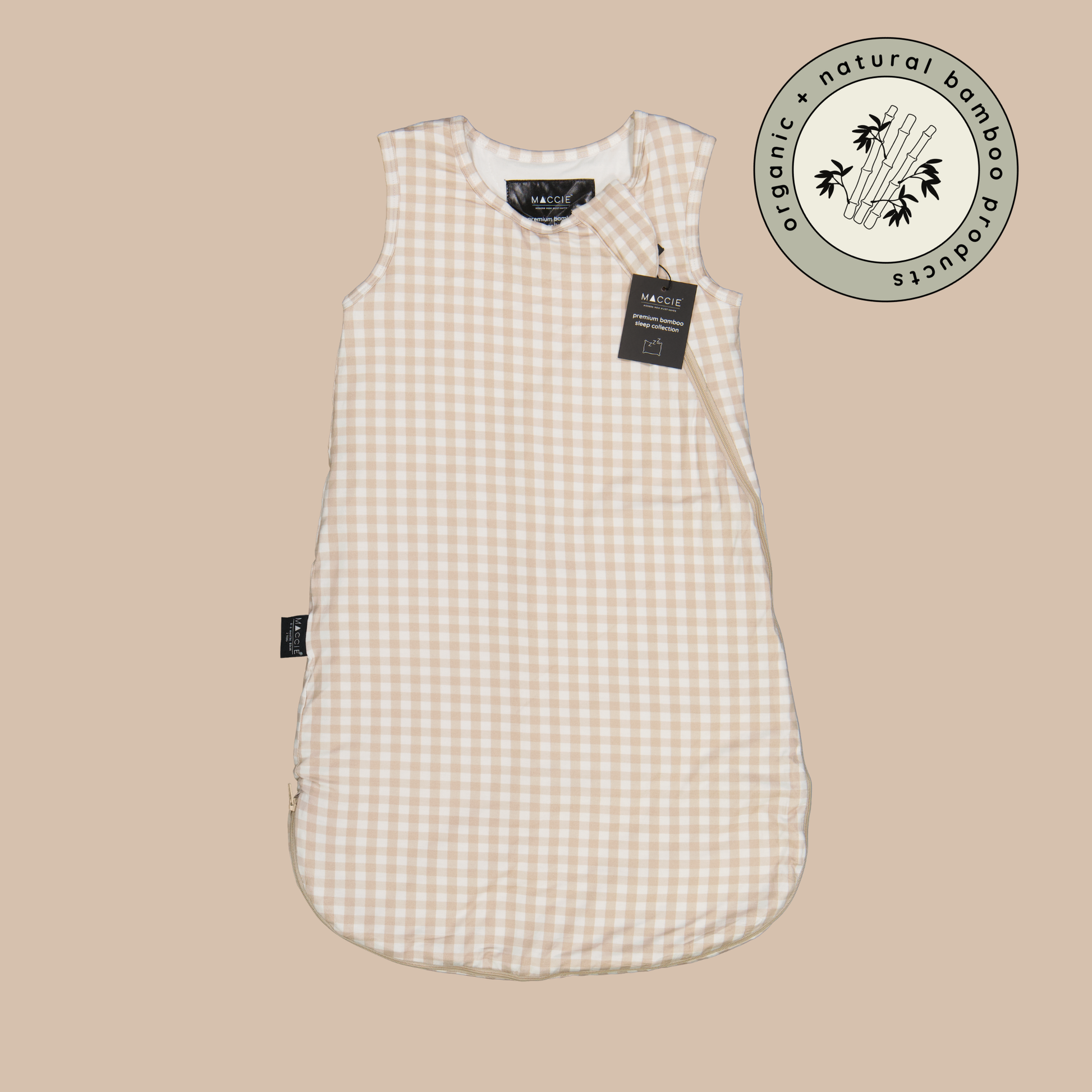 MACCIE 2.0 TOG bamboo winter sleep sack for babies featuring a wide roomy bottom cut and premium dual zipper for safe infant sleep in 16 to 20 degrees Celsius.