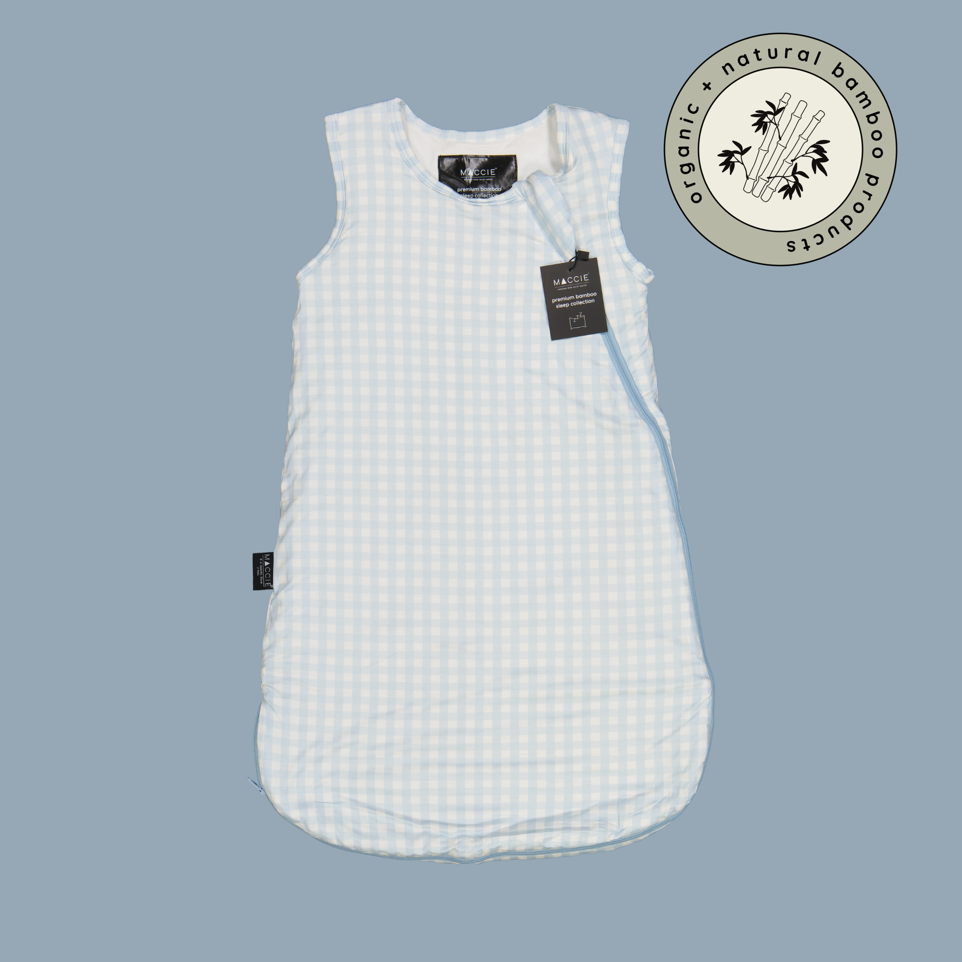 MACCIE 2.0 TOG bamboo winter sleep sack for babies featuring a wide roomy bottom cut and premium dual zipper for safe infant sleep in 16 to 20 degrees Celsius.