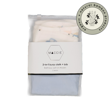 2-in-1 baby burp cloth + bib set | beep beep + blue