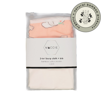 2-in-1 baby burp cloth + bib set | pink bunny + white