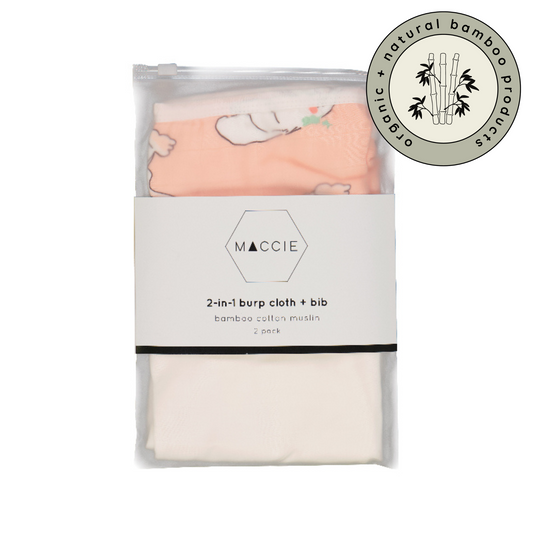 2-in-1 baby burp cloth + bib set | pink bunny + white