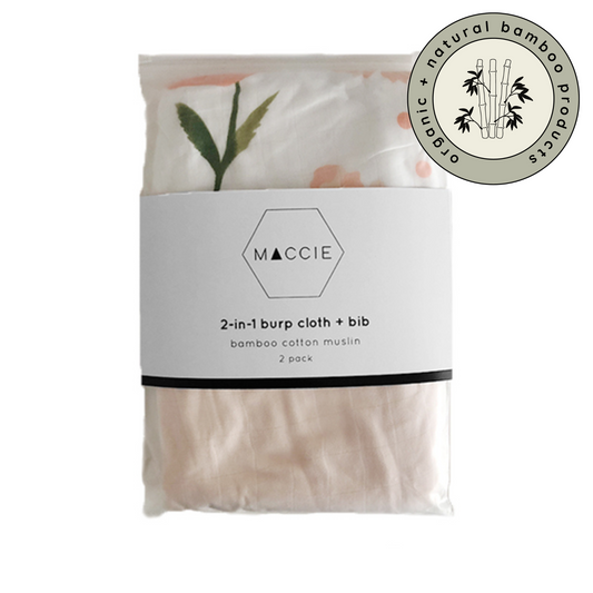 2-in-1 baby burp cloth + bib set | pink poppy + white