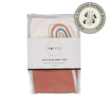 2-in-1 baby burp cloth + bib set | rainbow + rust