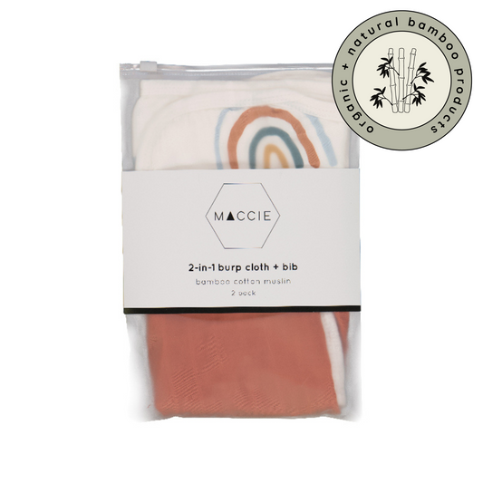 2-in-1 baby burp cloth + bib set | rainbow + rust