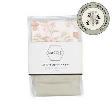 2-in-1 baby burp cloth + bib set | secret garden + sage green