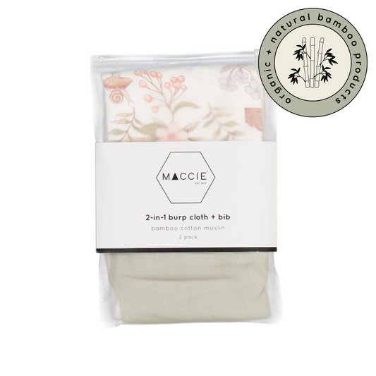 2-in-1 baby burp cloth + bib set | secret garden + sage green