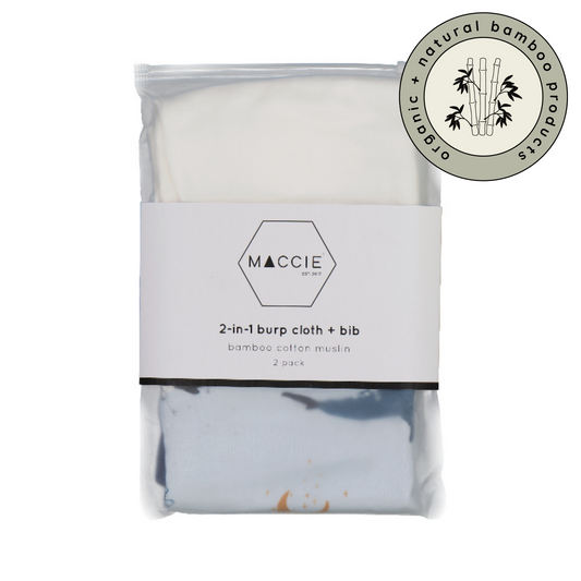 2-in-1 baby burp cloth + bib set | whale dreams + white