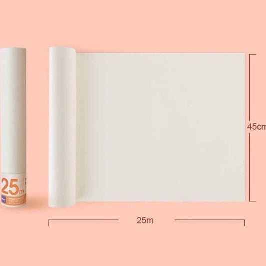 Roll of white paper with dimensions on a pink background