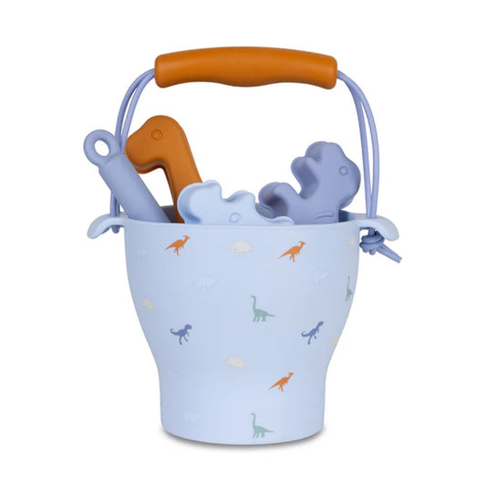 silicone beach bucket + toy set | dinosaurs