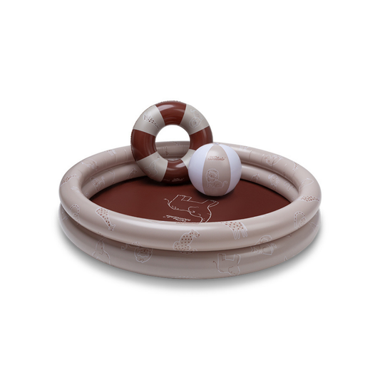 paddle pool set with inflatable ball + ring l wild life