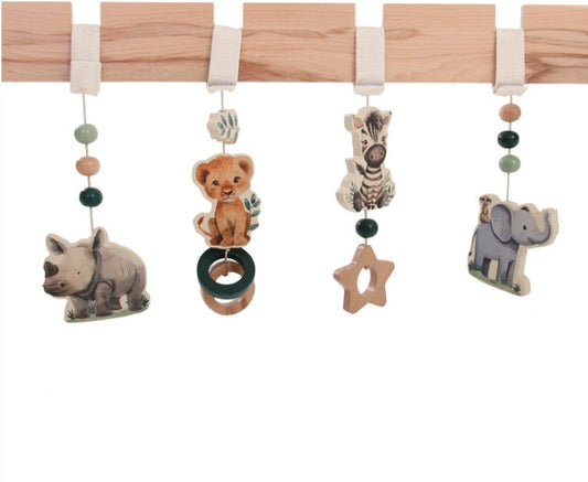 wooden baby gym + 4 hanging mobile by GROW l animal safari