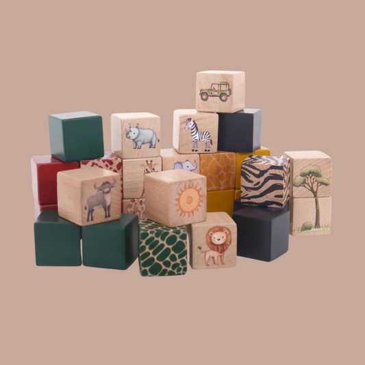 wooden building blocks 28 piece set by GROW BABY l african safari