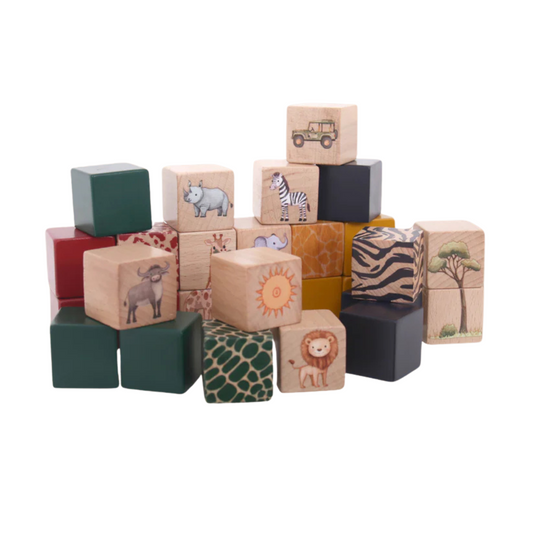 wooden building blocks 28 piece set by GROW BABY l african safari