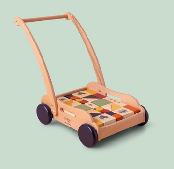 wooden cart with 32 blocks by GROW BABY